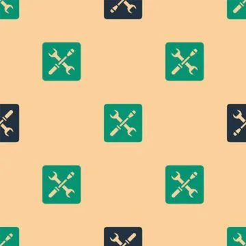 Green and black 3D printer setting icon isolated seamless pattern on beige Stock Illustration