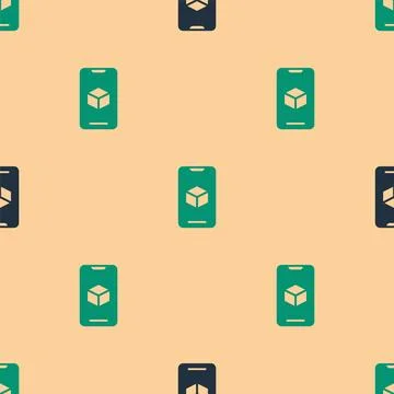 Green and black 3D printer software icon isolated seamless pattern on beige Illustrazione stock