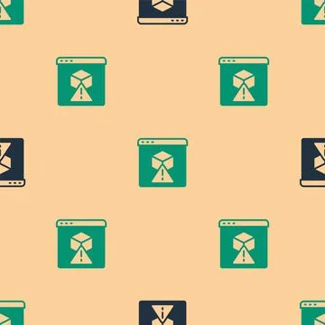 Green and black 3D printer icon isolated seamless pattern on beige background Stock Illustration