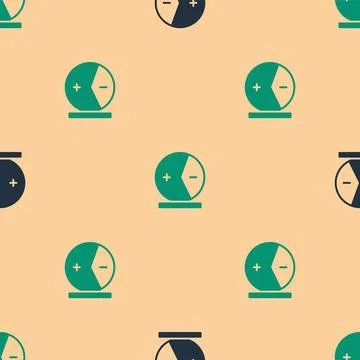 Green and black Atom icon isolated seamless pattern on beige background. Symb イラスト素材