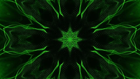 Green and black background with large flower design. Kaleidoscope VJ loop Stock Footage 252351516