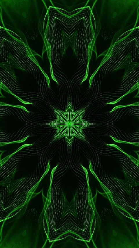 Green and black background with large flower design. Kaleidoscope VJ loop Stock Footage 314716313