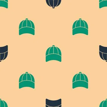 Green and black Baseball cap icon isolated seamless pattern on beige background 스톡 일러스트