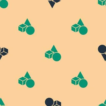 Green and black Basic geometric shapes icon isolated seamless pattern on beige Stock Illustration
