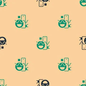 Green and black Basic geometric shapes icon isolated seamless pattern on beige Stock Illustration