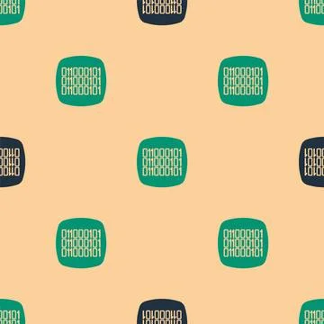 Green and black Binary code icon isolated seamless pattern on beige background Stock Illustration