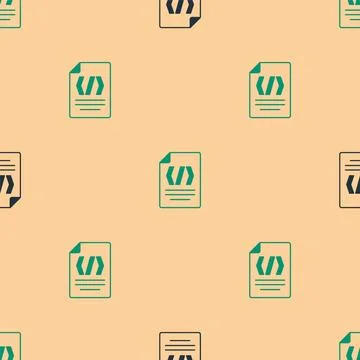 Green and black Binary code icon isolated seamless pattern on beige backgro.. Stock Illustration