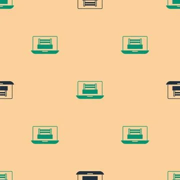 Green and black Boxing ring show at laptop icon isolated seamless pattern on Stock Illustration