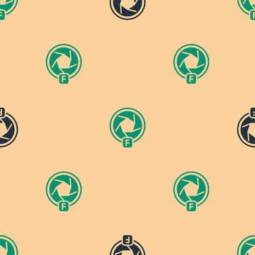 Green and black Camera shutter icon isolated seamless pattern on beige イラスト素材