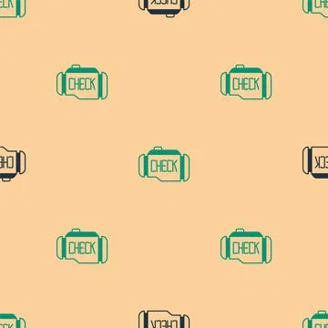Green and black Check engine icon isolated seamless pattern on beige background Illustrazione stock