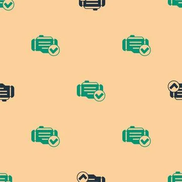 Green and black Check engine icon isolated seamless pattern on beige background 스톡 일러스트