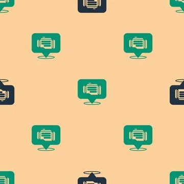 Green and black Check engine icon isolated seamless pattern on beige background Illustrazione stock