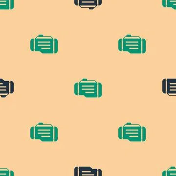 Green and black Check engine icon isolated seamless pattern on beige backgrou 스톡 일러스트