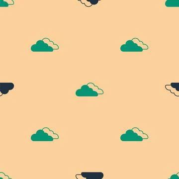 Green and black Cloud icon isolated seamless pattern on beige background. Vector 스톡 일러스트