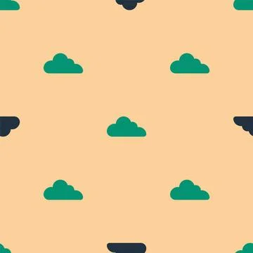 Green and black Cloud icon isolated seamless pattern on beige background. Vector Illustrazione stock