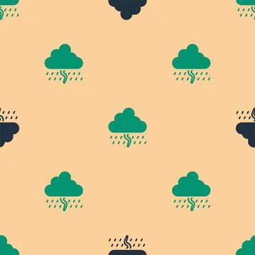 Green and black Cloud with rain and lightning icon isolated seamless pattern on Illustrazione stock