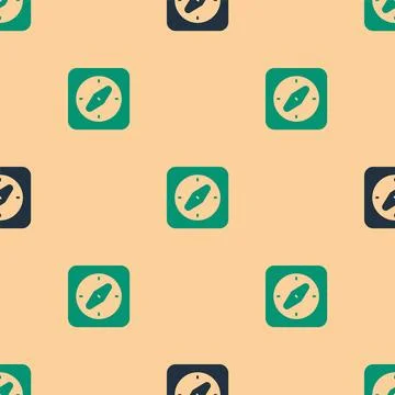Green and black Compass icon isolated seamless pattern on beige background 스톡 일러스트