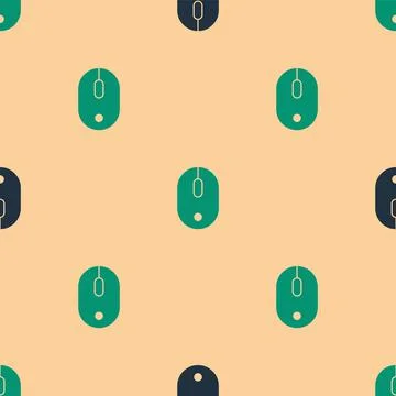 Green and black Computer mouse icon isolated seamless pattern on beige Stock Illustration