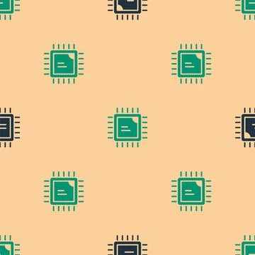 Green and black Computer processor with microcircuits CPU icon isolated seamless Stock Illustration