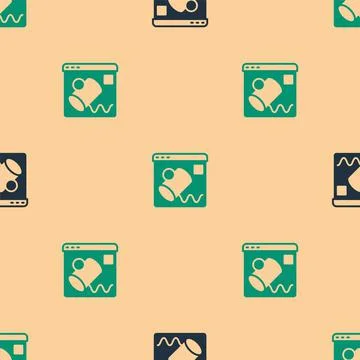 Green and black Data visualisation icon isolated seamless pattern on beige Stock Illustration