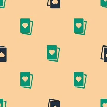 Green and black Deck of playing cards icon isolated seamless pattern on beige Stock Illustration