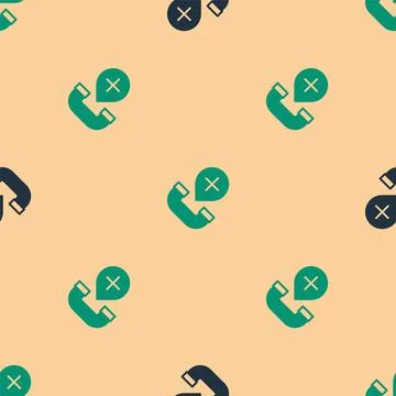 Green and black Declined or missed phone call icon isolated seamless pattern on Stock Illustration