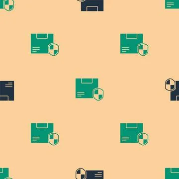 Green and black Delivery security with shield icon isolated seamless pattern on イラスト素材