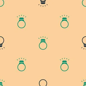 Green and black Diamond ring icon isolated seamless pattern on beige background Stock Illustration