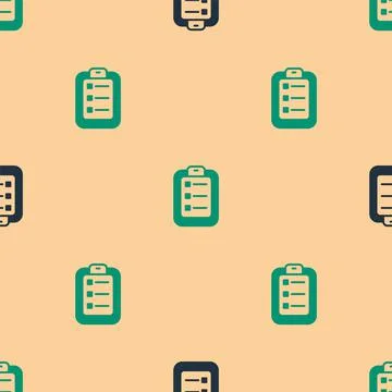 Green and black To do list or planning icon isolated seamless pattern on beige Stock Illustration