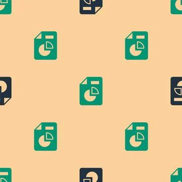 Green and black Document with graph chart icon isolated seamless pattern on.. Illustrazione stock