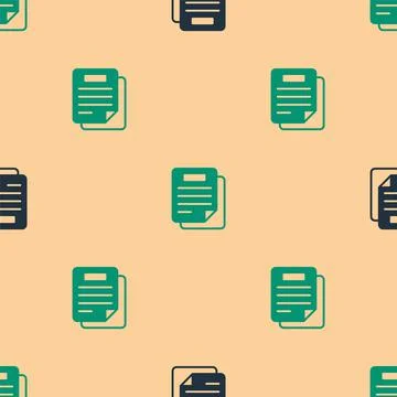 Green and black Document icon isolated seamless pattern on beige background Illustrazione stock