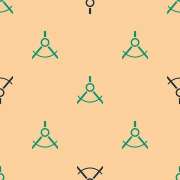 Green and black Drawing compass icon isolated seamless pattern on beige イラスト素材
