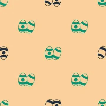 Green and black Easter egg icon isolated seamless pattern on beige background Stock Illustration
