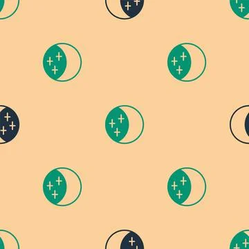 Green and black Eclipse of the sun icon isolated seamless pattern on beige Stock Illustration