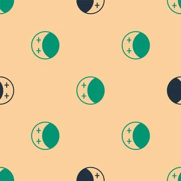 Green and black Eclipse of the sun icon isolated seamless pattern on beige .. Stock Illustration