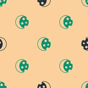 Green and black Eclipse of the sun icon isolated seamless pattern on beige .. Stock Illustration