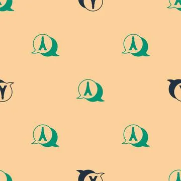 Green and black Eiffel tower icon isolated seamless pattern on beige background Stock Illustration