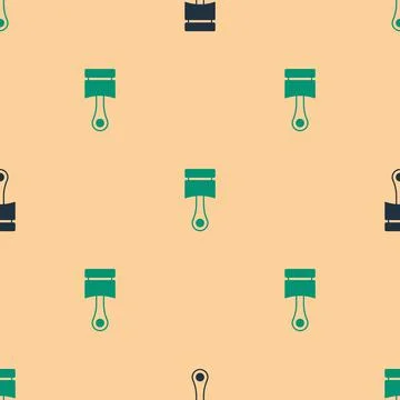 Green and black Engine piston icon isolated seamless pattern on beige background 스톡 일러스트