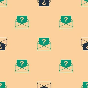 Green and black Envelope with question mark icon isolated seamless pattern on Illustrazione stock