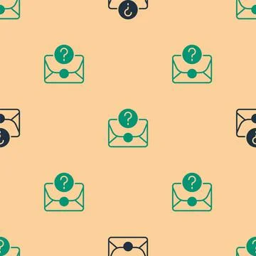 Green and black Envelope with question mark icon isolated seamless pattern on Stock Illustration