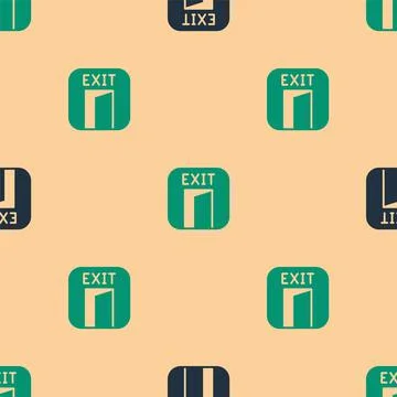 Green and black Fire exit icon isolated seamless pattern on beige background Stock Illustration