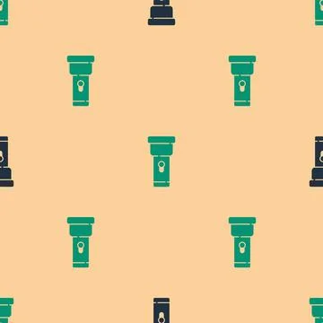 Green and black Flashlight icon isolated seamless pattern on beige background 스톡 일러스트