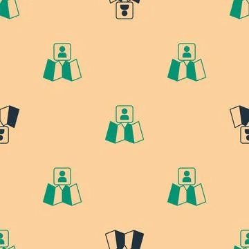 Green and black Folded map with location marker icon isolated seamless pattern 스톡 일러스트