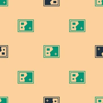 Green and black Folded map icon isolated seamless pattern on beige backgrou.. Illustrazione stock