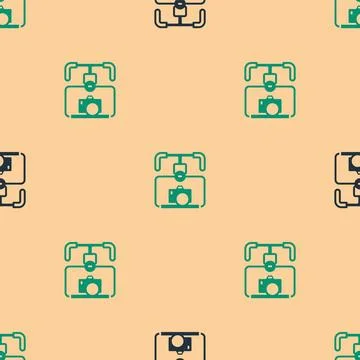 Green and black Gimbal stabilizer with DSLR camera icon isolated seamless pat Stock Illustration