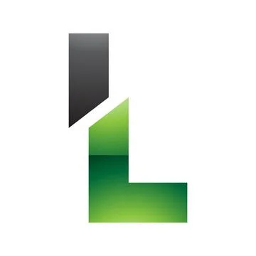 Green and Black Glossy Split Shaped Letter L Icon Illustrazione stock