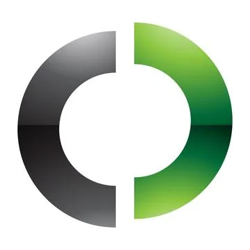 Green and Black Glossy Split Shaped Letter O Icon Stock Illustration