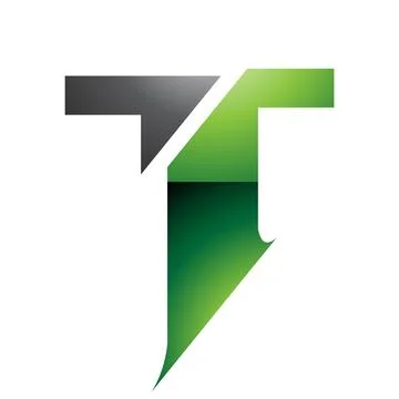 Green and Black Glossy Split Shaped Letter T Icon Illustrazione stock