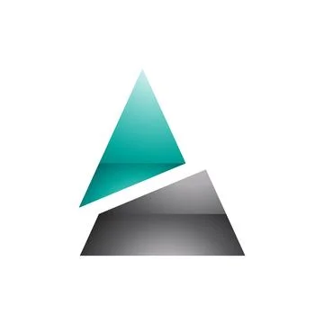 Green and Black Glossy Split Triangle Shaped Letter A Icon Stock Illustration