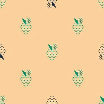 Green and black Grape fruit icon isolated seamless pattern on beige background Illustrazione stock